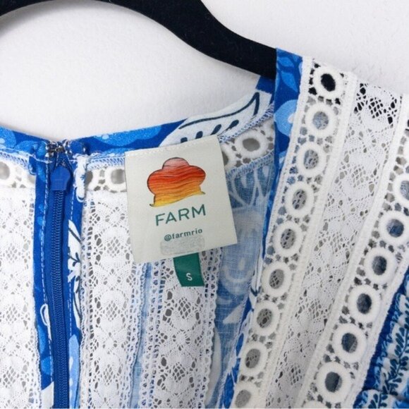 Farm Rio Full of Flowers Linen Ruffle Jumpsuit S Floral Lace Belted Vneck - Picture 5 of 13